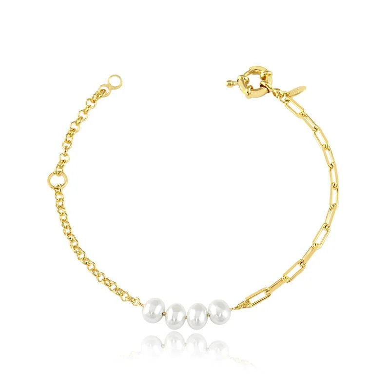 Pulsera Con Perla Enchapado