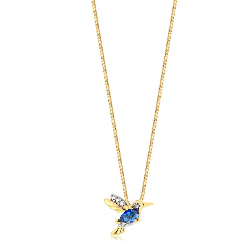 Cadena Con Dije Colibri Azul Enchapado