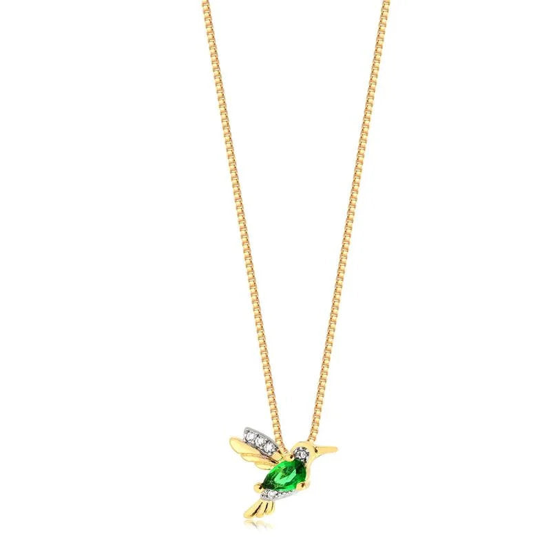 Cadena Con Dije Colibri Verde Enchapado