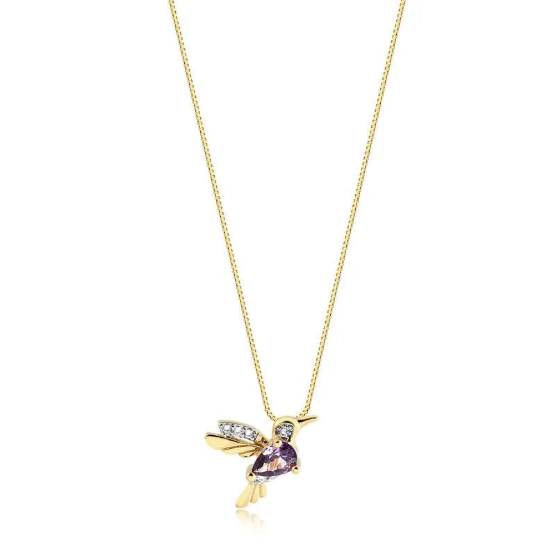 Cadena Con Dije Colibri Lila Enchapado