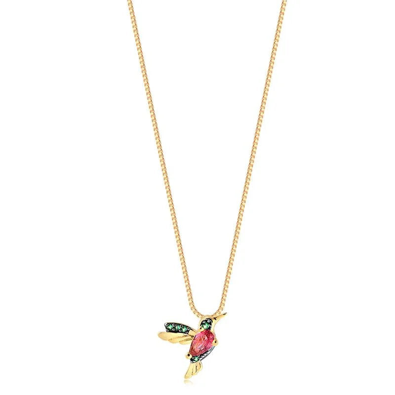Cadena Con Dije Colibri Rojo Enchapado