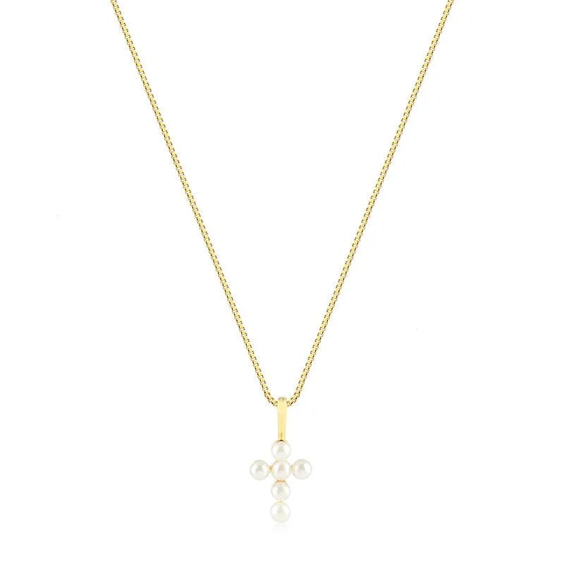 Cadena Con Cruz Con Perla Enchapado